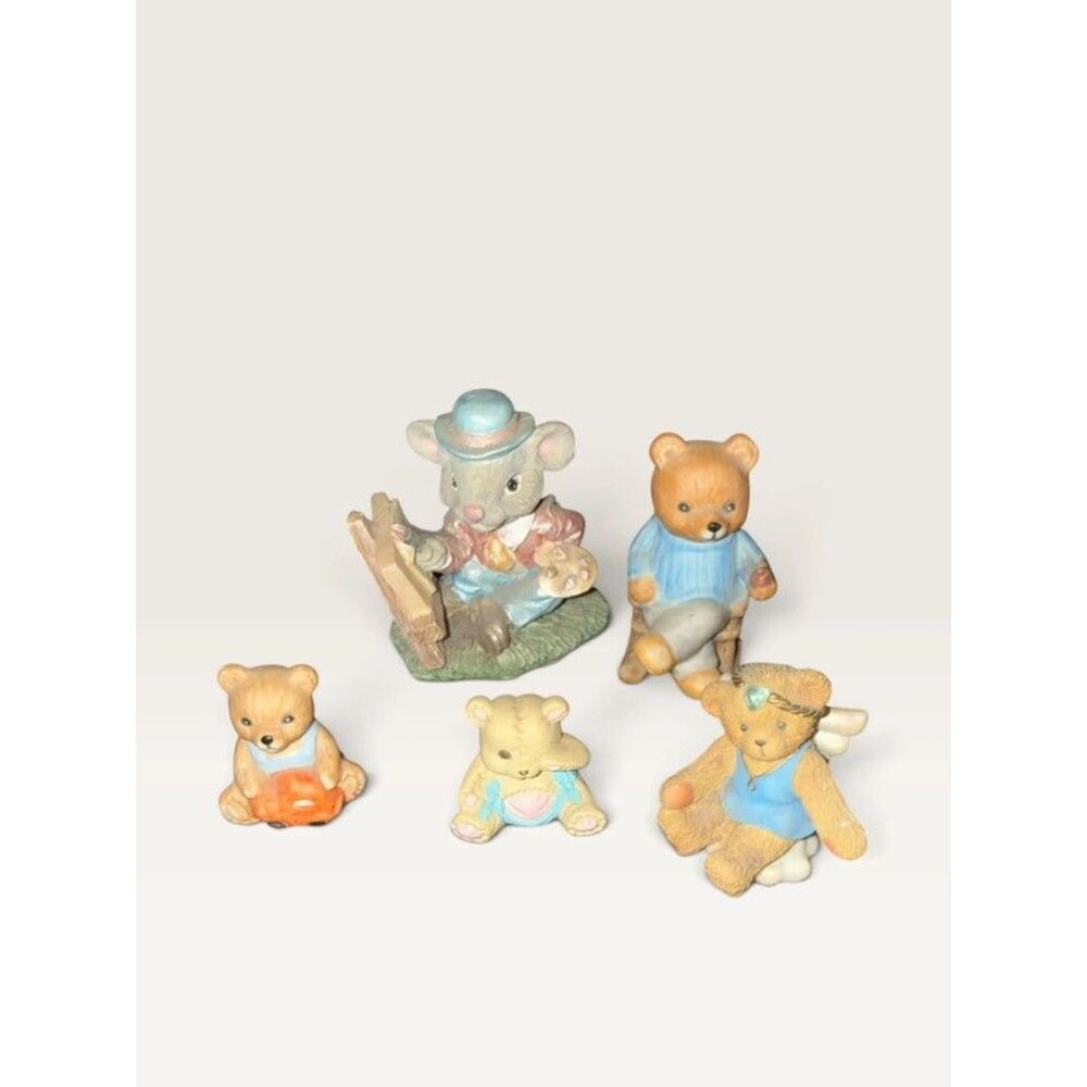 Vtg Homco Ceramic Figurine Lot 1980s Teddy Bears & Mouse Nursery Decor Set of 5